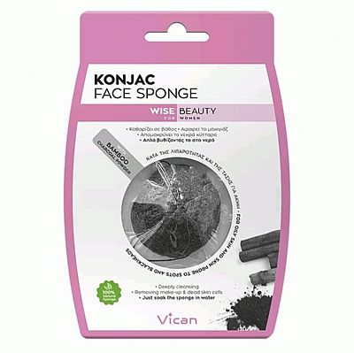 VICAN Vican Wise Beauty Konjac Face Sponge With Bamboo Charcoal Powder