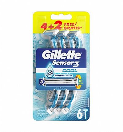 Gillette Sensor3 Cool Ανδρικά Ξυραφάκια Μιας Χρήσης 4+2 ΔΩΡΟ 6pcs