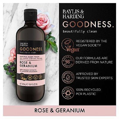 Baylis & Harding Goodness Rose & Geranium natural body wash 500ml