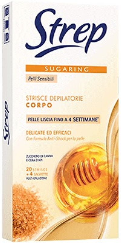 Strep Sugaring Wax Strips Body for Sensitive Skin 20 strips + 4 after wax wipes