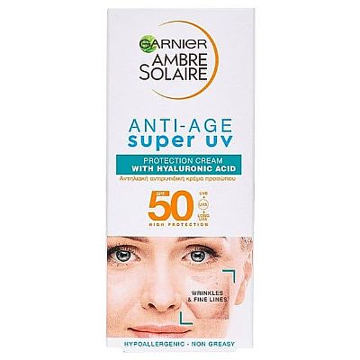 Garnier Ambre Solaire Anti-Age SPF50 Cream Αντηλιακή & Αντιρυτιδική Κρέμα Προσώπου Υψηλής Προστασίας με Υαλουρονικό Οξύ 50ml