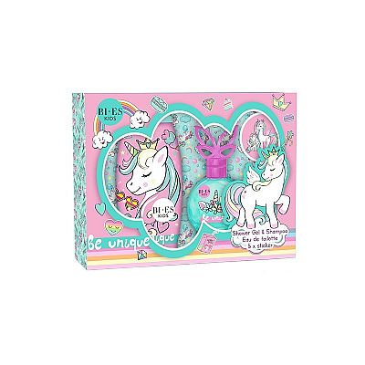 BE UNIQUE Unicorn Παιδικό Σετ Αφρόλουτρο Σαμπουάν 250ml, ʼρωμα 50ml & Αυτοκόλλητα